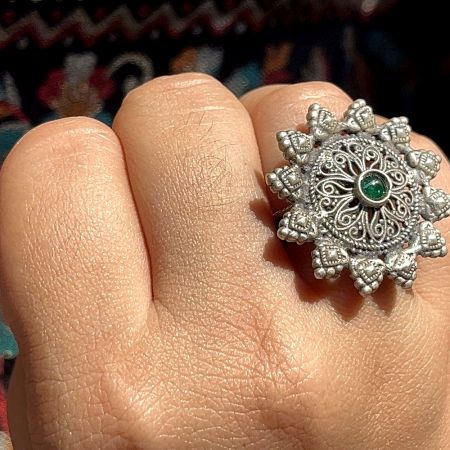 925 Sterling Silver Classic Emerald Cocktail Statement Ring